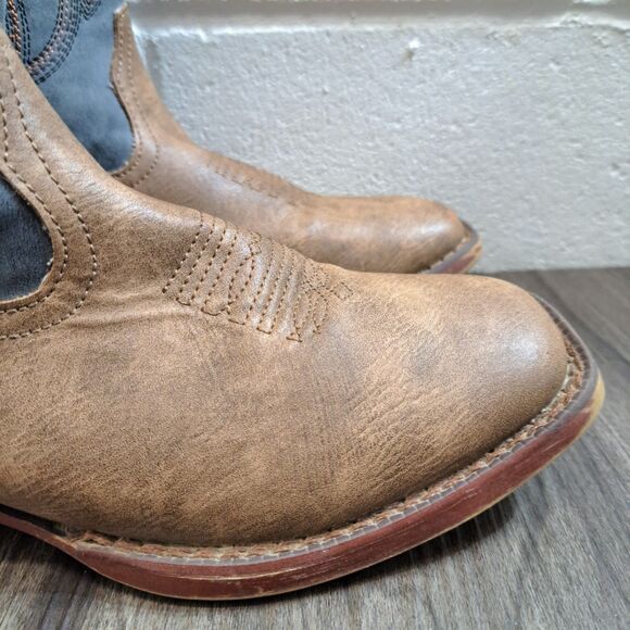 Roper Western Boots. Big Kids Brown Embroided Square Toe Cowboy Boots Size 5 - Picture 7 of 10